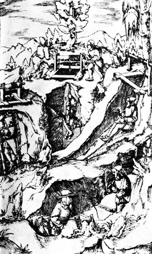 Дороги рудокопа. Гравюра на дереве из книги Георга Агриколы 'О горном деле и металлургии' (Базель, 1556 г.)