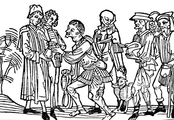 Крестьяне, отдающие свои недоимки. Гравюра на дереве из книги Родерикула 'Зеркало человеческой жизни'. Аугсбург, 1479 г