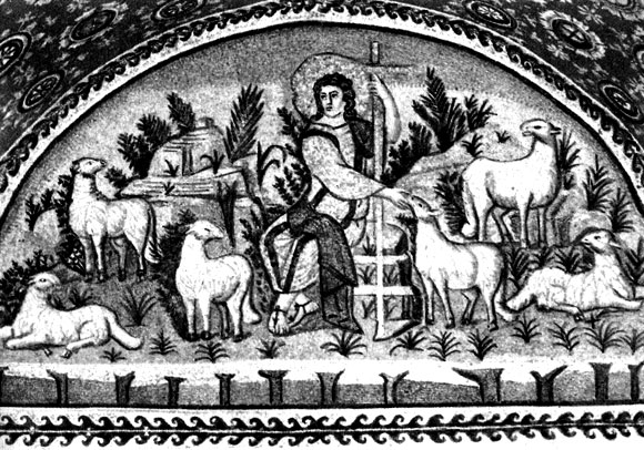 Добрый пастырь. Мозаика в равеннской церкви св. Назария и св. Цельсия, построенной Галлой Плацидой, дочерью императора Феодосия Великого