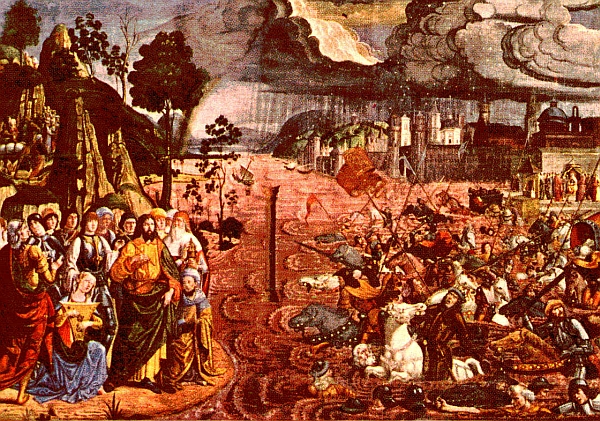Козимо Росселли. «Переход через Красное море». Фреска на южной стене Сикстинской капеллы. XV век