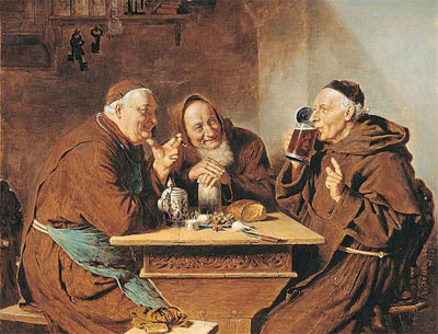 Эдуард Грютцнер. За монастырским пивом (Три монаха). 1884