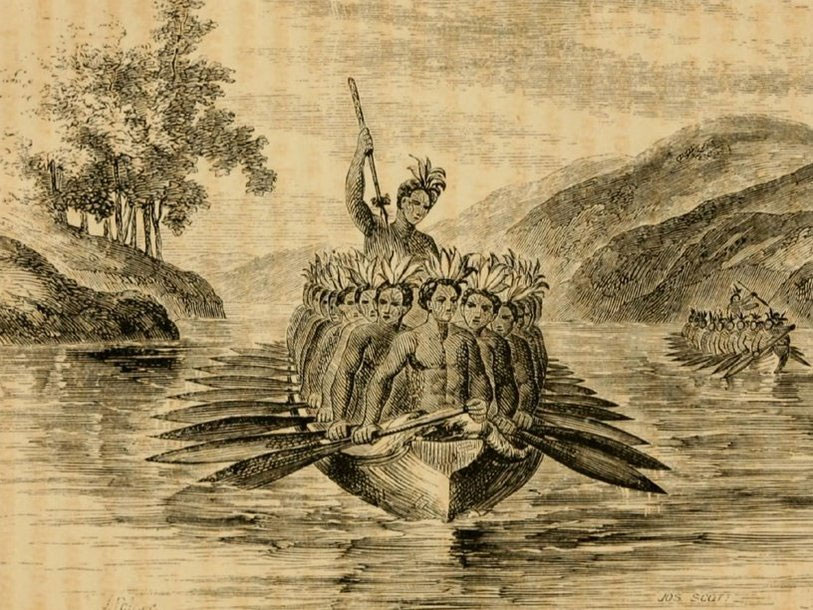 Воины маори в пироге
